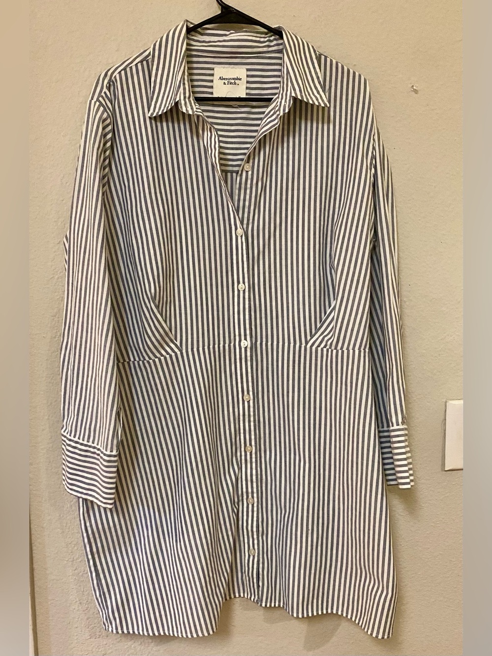 Abercrombie & Fitch Navy and White Shirt Dress - Quick List For Live